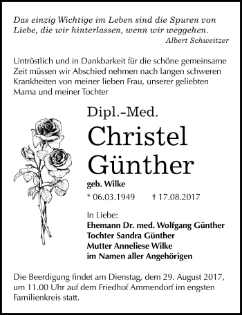 Traueranzeige von Christel Günther von Mitteldeutsche Zeitung Halle/Saalkreis