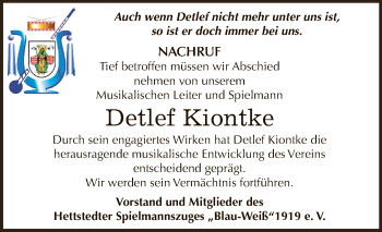 Traueranzeige von Detlef Kiontke von Super Sonntag SGH Mansf. Land