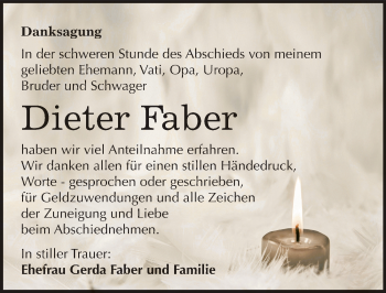 Traueranzeige von Dieter Faber von Mitteldeutsche Zeitung Merseburg/Querfurt