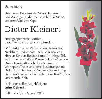 Traueranzeige von Dieter Kleinert von Mitteldeutsche Zeitung Quedlinburg