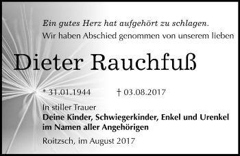 Traueranzeige von Dieter Rauchfuß von Mitteldeutsche Zeitung Bitterfeld