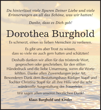 Traueranzeige von Dorothea Burghold von Mitteldeutsche Zeitung Mansfelder Land