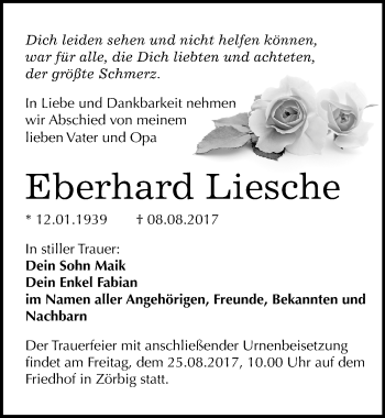 Traueranzeige von Eberhard Liesche von Mitteldeutsche Zeitung Bitterfeld