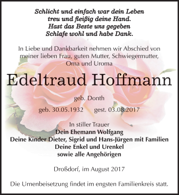 Traueranzeige von Edeltraud Hoffmann von Mitteldeutsche Zeitung Zeitz