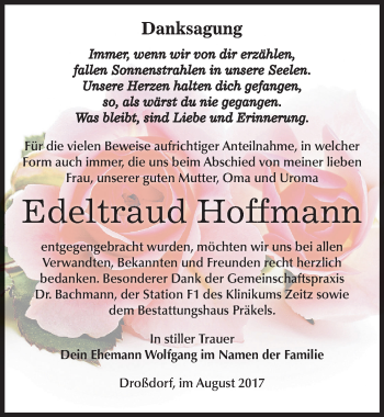 Traueranzeige von Edeltraud Hoffmann von Mitteldeutsche Zeitung Zeitz