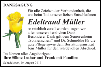 Traueranzeige von Edeltraud Müller von Super Sonntag Aschersleben