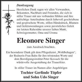 Traueranzeige von Eleonore Singer von WVG - Wochenspiegel Dessau / Köthen
