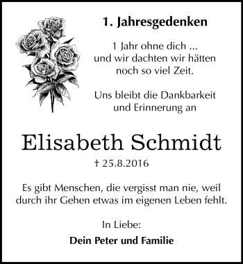 Traueranzeige von Elisabeth Schmidt von Mitteldeutsche Zeitung Köthen
