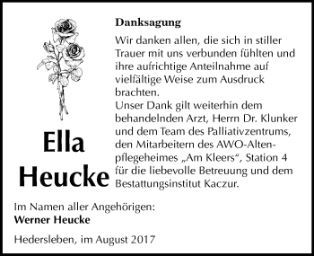 Traueranzeige von Ella Heucke von Mitteldeutsche Zeitung Quedlinburg