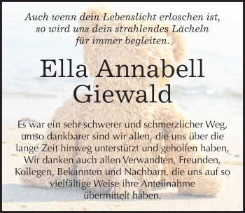 Traueranzeige von Ella Annabell Giewald von Mitteldeutsche Zeitung Merseburg/Querfurt