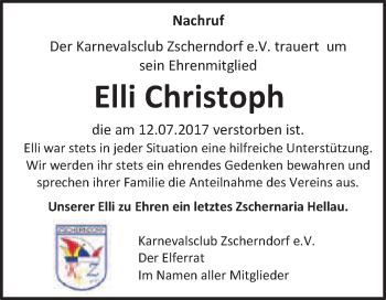 Traueranzeige von Elli Christoph von WVG - Wochenspiegel Bitterfeld