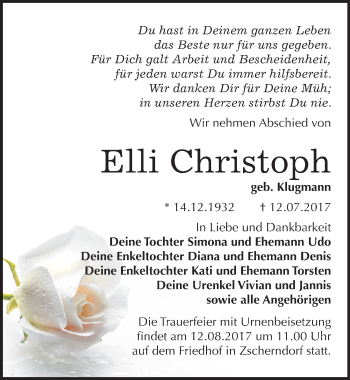 Traueranzeige von Elli Christoph von Mitteldeutsche Zeitung Bitterfeld