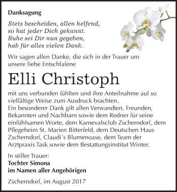 Traueranzeige von Elli Christoph von Mitteldeutsche Zeitung Bitterfeld