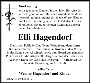 Traueranzeige von Elli Hagendorf von Mitteldeutsche Zeitung Wittenberg