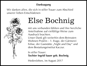 Traueranzeige von Else Bochnig von Mitteldeutsche Zeitung Quedlinburg