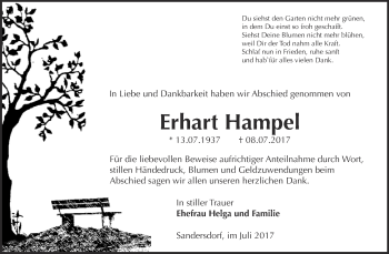 Traueranzeige von Erhart Hampel von WVG - Wochenspiegel Bitterfeld