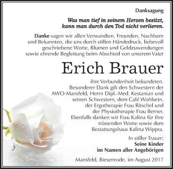 Traueranzeige von Erich Brauer von Mitteldeutsche Zeitung Mansfelder Land