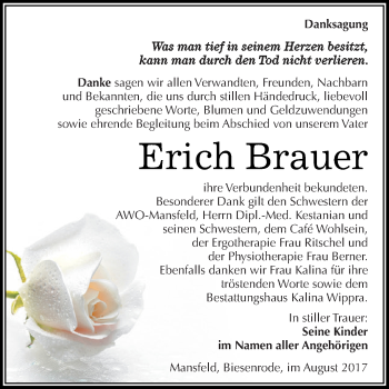 Traueranzeige von Erich Brauer von Wochenspiegel Mansfelder Land