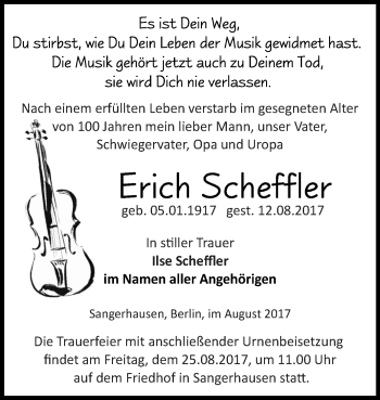 Traueranzeige von Erich Scheffler von Super Sonntag SGH Mansf. Land