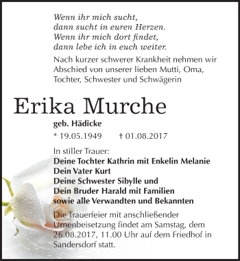 Traueranzeige von Erika Murche von Mitteldeutsche Zeitung Bitterfeld
