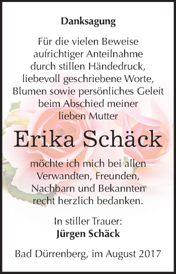 Traueranzeige von Erika Schäck von Mitteldeutsche Zeitung Merseburg/Querfurt