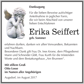 Traueranzeige von Erika Seiffert von Super Sonntag SGH Mansf. Land