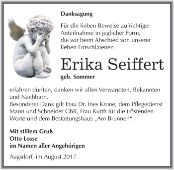 Traueranzeige von Erika Seiffert von Mitteldeutsche Zeitung Mansfelder Land