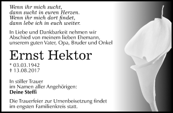 Traueranzeige von Ernst Hektor von Mitteldeutsche Zeitung Halle/Saalkreis