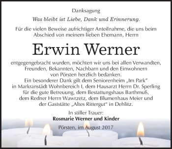 Traueranzeige von Erwin Werner von Mitteldeutsche Zeitung Weißenfels
