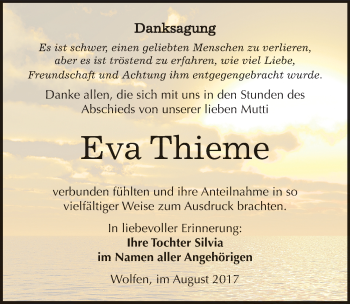 Traueranzeige von Eva Thieme von Mitteldeutsche Zeitung Bitterfeld