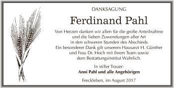Traueranzeige von Ferdinand Pahl von Super Sonntag SGH Mansf. Land