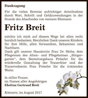 Traueranzeige von Fritz Breit von Super Sonntag Bernburg