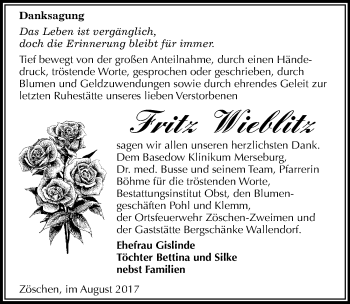 Traueranzeige von Fritz Wieblitz von Mitteldeutsche Zeitung Merseburg/Querfurt