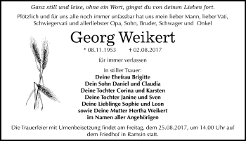 Traueranzeige von Georg Weikert von Mitteldeutsche Zeitung Bitterfeld