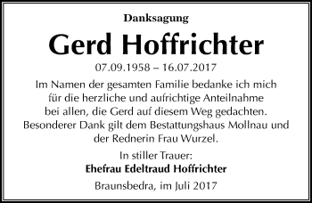 Traueranzeige von Gerd Hoffrichter von Mitteldeutsche Zeitung Merseburg/Querfurt