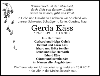 Traueranzeige von Gerda Käss von Mitteldeutsche Zeitung Halle/Saalkreis