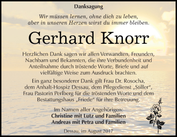 Traueranzeige von Gerhard Knorr von WVG - Wochenspiegel Dessau / Köthen