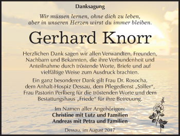 Traueranzeige von Gerhard Knorr von Mitteldeutsche Zeitung Dessau-Roßlau