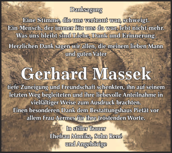 Traueranzeige von Gerhard Massek von WVG - Wochenspiegel Bitterfeld
