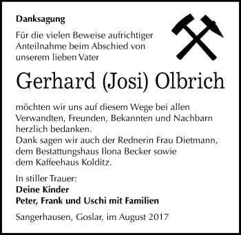 Traueranzeige von Gerhard Olbrich von Mitteldeutsche Zeitung Sangerhausen