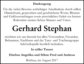 Traueranzeige von Gerhard Stephan von Mitteldeutsche Zeitung Bitterfeld