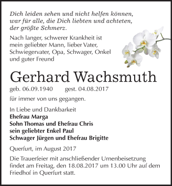 Traueranzeige von Gerhard Wachsmuth von Mitteldeutsche Zeitung Merseburg/Querfurt