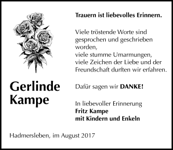 Traueranzeige von Gerlinde Kampe von Mitteldeutsche Zeitung Quedlinburg