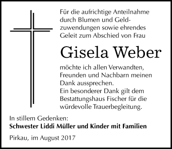 Traueranzeige von Gisela Weber von Mitteldeutsche Zeitung Zeitz