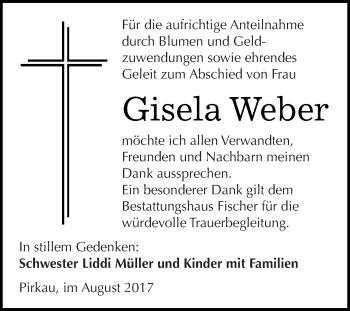 Traueranzeige von Gisela Weber von Super Sonntag Zeitz