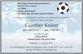 Traueranzeige von Gunther Kniest von Wochenspiegel Mansfelder Land
