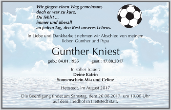 Traueranzeige von Gunther Kniest von Mitteldeutsche Zeitung Mansfelder Land