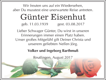 Traueranzeige von Günter Eisenhut von Mitteldeutsche Zeitung Weißenfels