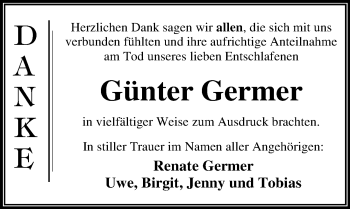 Traueranzeige von Günter Germer von Mitteldeutsche Zeitung Dessau-Roßlau