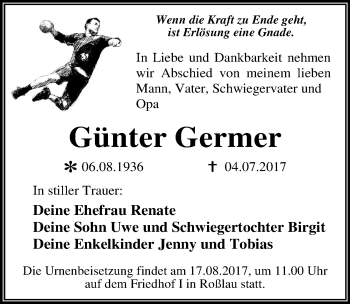 Traueranzeige von Günter Germer von Mitteldeutsche Zeitung Dessau-Roßlau